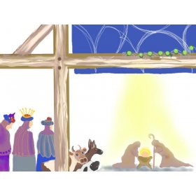nativity scene in Spivey's Christmas Web by Sandra Warren