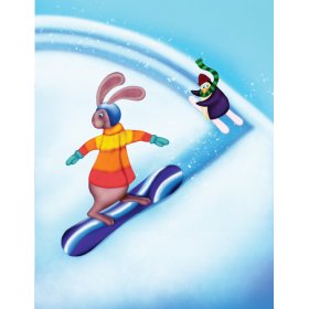 Rabbit and Penguin snowboarding